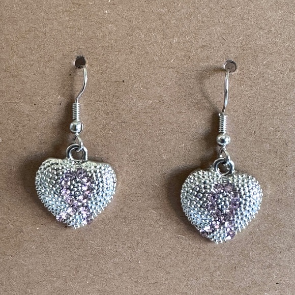 Indio Jewelry Silver Breast Cancer Ribbon Hearts Silver Earrings Item #338 - Picture 4 of 4